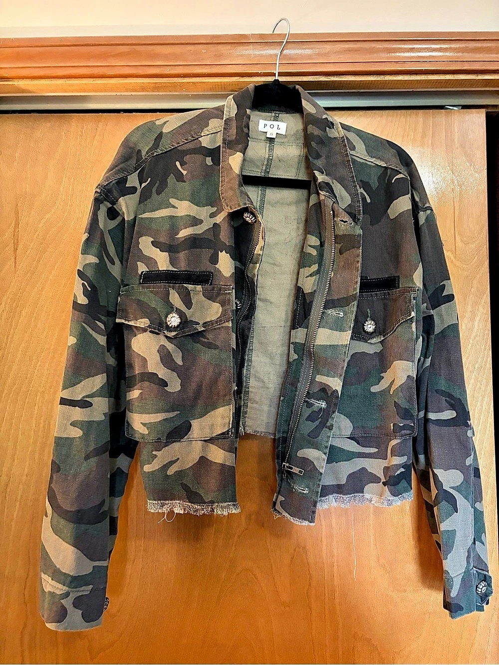 POL Women's Camo Utility Jacket in Green & Brown